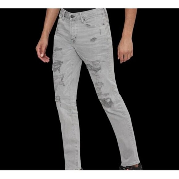 American Eagle Gray Slim Distressed Denim Jean 28x30 Grunge Goth Punk Streetwear - Picture 5 of 7